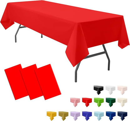 3-Pack Premium Plastic Red Tablecloth Disposable 54" x 108" Rectangle Table Cover Party PEVA Ruby Shine Red Table Cloths for Birthday Wedding Thanksgiving Christmas Graduation Banquet