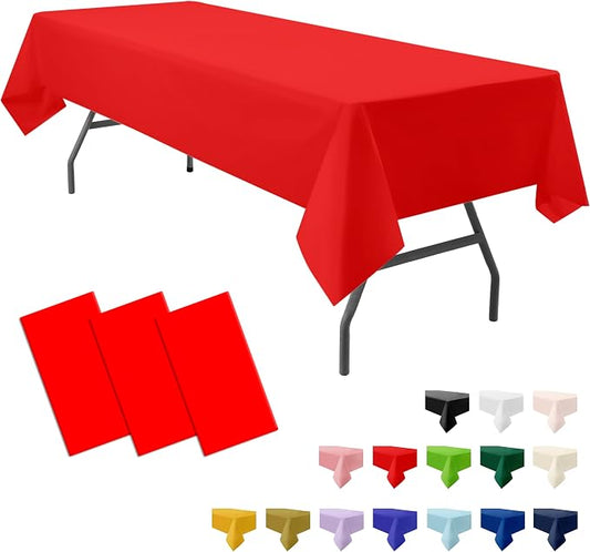3-Pack Premium Plastic Red Tablecloth Disposable 54" x 108" Rectangle Table Cover Party PEVA Ruby Shine Red Table Cloths for Birthday Wedding Thanksgiving Christmas Graduation Banquet