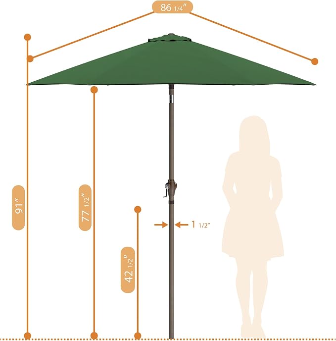 Sunline 7.5 ft Patio Umbrella with Crank & Push Button Tilt, Outdoor Market Umbrella with UV Protection & Wind Vent and Fiberglass Ribs, Metal Frame for Deck, Pool & Table, Hunter Green