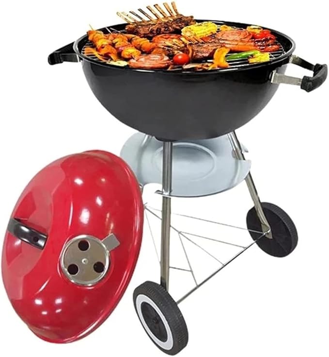 BBQ Grill Barbeque Grill Portable Charcoal Grill Steel Grill Integrated Wheels for BBQ Patio Outdoor Cooking Picnic Barbeque Grill Camping (Rosso)