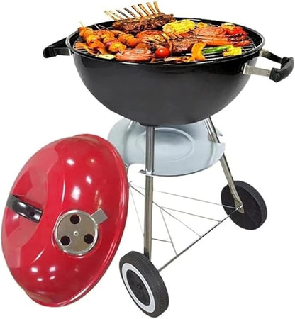 BBQ Grill Barbeque Grill Portable Charcoal Grill Steel Grill Integrated Wheels for BBQ Patio Outdoor Cooking Picnic Barbeque Grill Camping (Rosso)