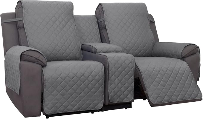 PureFit Water Resistant Reversible Loveseat Recliner Couch Cover for Double with Console – Non Slip Split Sofa Cover, Washable Reclining Cover for 2 Seat Recliner (2 Seat, Gray/Light Gray) | Double with Console, Non Slip Split Sofa Cover, Washable Recl...