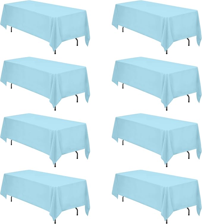 BRILLMAX 8 Pack Light Blue Tablecloth 70x120 Inch for 6-8ft Rectangle Table | 150 GSM Polyester Fabric, Universal Fit, Water, Stain & Wrinkle Resistant Cloth Cover for Wedding Reception Banquet Party