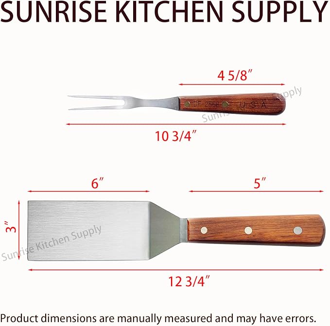 SUNRISE Stainless Steel Turner Spatula & Meat Fork 10.5" Fork + 6" x 3" Spatula