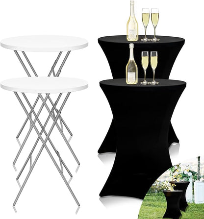 GUAGUA 2 Packs 32in Bar Height Folding Cocktail Tables with Covers | 32inch round bar-height tables with covers for parties, weddings, catering, and portable indoor or outdoor setups.
