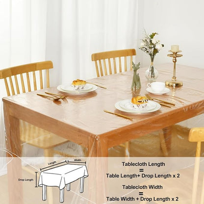 XWZO Clear Plastic Tablecloth Rectangle - 100% Waterproof Oilproof Stain Resistant Wipeable Vinyl Table Cloth, Transparent Cover Protector for Dining, Parties, 70 x 120 Inch