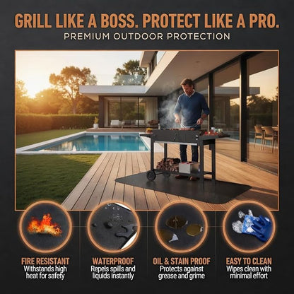 76 x 48 Grill Mat for Outdoor Grill, 32 mil Fire Resistant BBQ Pad | 32 mil XL under grill mat with fiberglass core; silicone fire coating helps protect decks, patios and fire pit areas.
