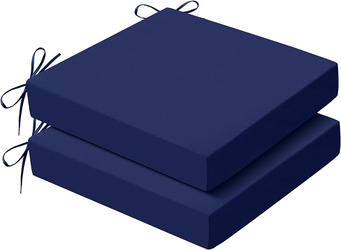Outdoor Chair Cushions Set of 2, 19x19x3 Inch Waterproof & Fade Resistant Patio Furniture Seat Cushions with Ties, Square Outdoor Dining Chair Cushions for Lawn, Garden, Deck & Yard, Navy Blue