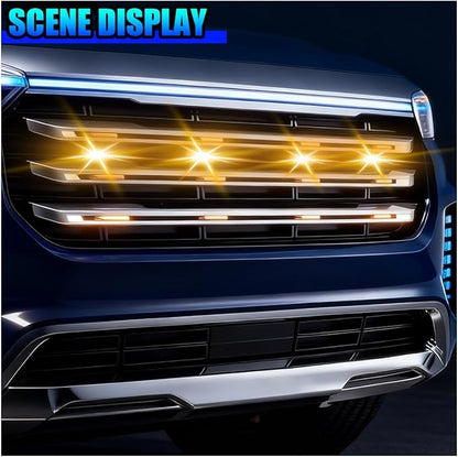 YoRise 4PCS Car LED Grille Lights, Bright Auto Front Grill DRL Lamps, Waterproof Car Bumper Running Light with Wiring Harness, Vehicle Exterior Trim Lamp Compatible with F150, F250, F350 (Yellow)