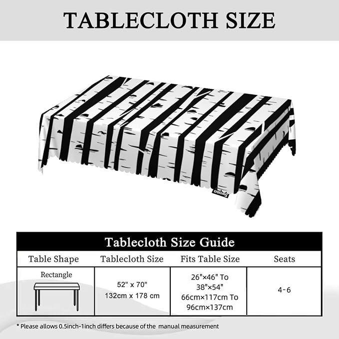 Swono Tablecloth 52"X70" Birch Trees, Black and White Birch Forest Rectangle Table Cover Anti-Oil Tablecloth for Dining Tables, Parties, Wedding and Banquet Decoration