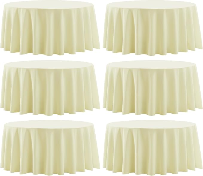 6 Pack Ivory Round Tablecloths 120 Inch for Dining Tables | Washable Decorative Linen Polyester Table Cover for Banquets Buffets Parties and Weddings