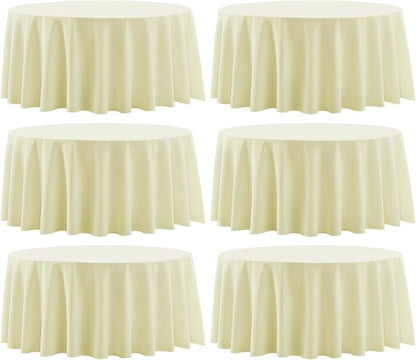 6 Pack Ivory Round Tablecloths 120 Inch for Dining Tables | Washable Decorative Linen Polyester Table Cover for Banquets Buffets Parties and Weddings