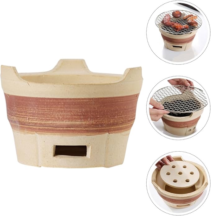 Clay Charcoal Grill Stove Outdoor Bbq Barbecue Clay Coal Stove Large Grilling Holder for Camping Backyard Cooking
