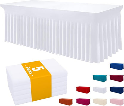 Smiry 5 Pack Spandex Elastic Fitted Table Cloth Skirt for 6FT Table | Stretch Washable Table Cloth, Banquet Table Cover for Wedding, Party, Indoor & Trade Shows, (White, 72Lx30Wx30H)