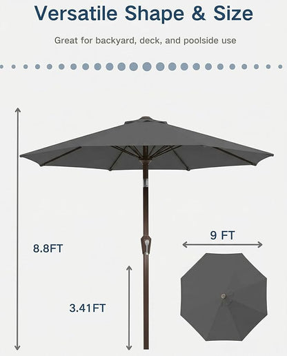 PatioKingdom Auto-Tilt 9FT Patio Umbrella Outdoor with 8 Sturdy Fiberglass Ribs,Market Table Umbrella for Pool,Backyard,Deck and Garden