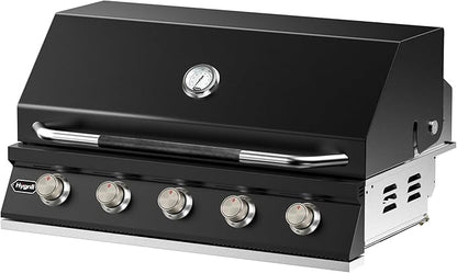 Hygrill STD Series 40-Inch Built In Grill for Liquid Propane, Stainless Steel Outdoor Kitchen 5-Burner Grill Head, Black