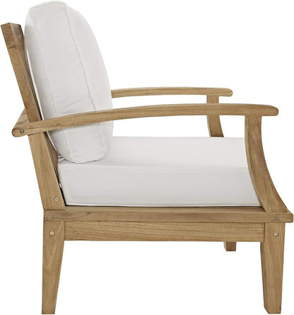 Modway EEI-1143-NAT-WHI-SET Marina Premium Grade A Teak Wood Outdoor Patio Armchair, Natural White