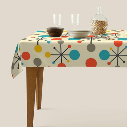 Mid Century Fifties Modern Atomic Retro Colors Tablecloth Washable Waterproof Yellow Table Cover for Kitchen Dining Room Picnic Party BBQ Wedding, Rectangle 60x84 Inch Table Cloth