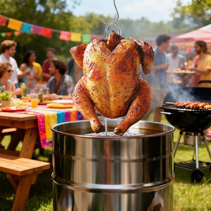 Stainless Steel Turkey Fryer Stand Kit,Turkey Rack,Vertical Turkey Roasting Stand with Chrome Finish Wire Handle Lifter Hook for Deep Fry Grill Oven BBQ
