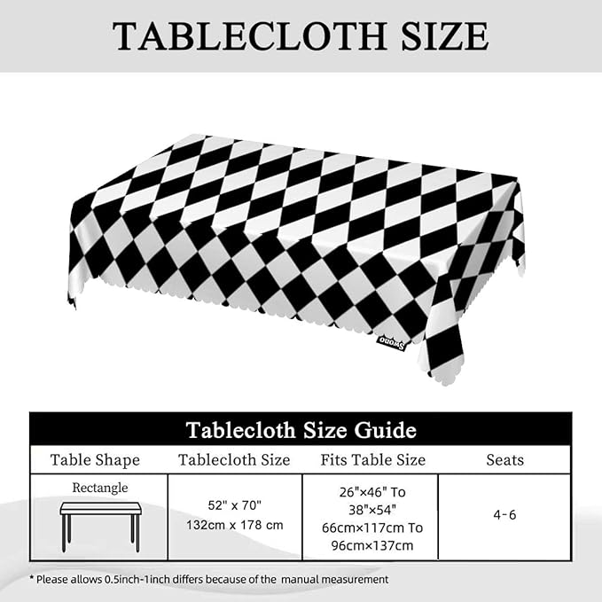 Swono Diamond Rectangle Tablecloth Geometric Black White Diamond Pattern Table Cloth Dining Table Cover for Home Kitchen Restaurant Party Buffet Picnic, 52x70 Inch