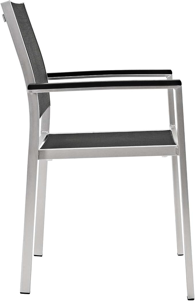 Modway EEI-3198-SLV-BLK-SET Shore 5 Piece Patio Aluminum Outdoor Dining Set, Silver Black, 79.5" L x 106.5" W x 35" H