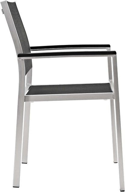 Modway EEI-3198-SLV-BLK-SET Shore 5 Piece Patio Aluminum Outdoor Dining Set, Silver Black, 79.5" L x 106.5" W x 35" H