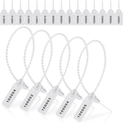 1000 Pcs Plastic Tamper Seals Fire Extinguisher Tags Security Tags Seals Safety Numbered Zip Ties Labels Safety Disposable Self Locking Signage 250 mm Length (White)