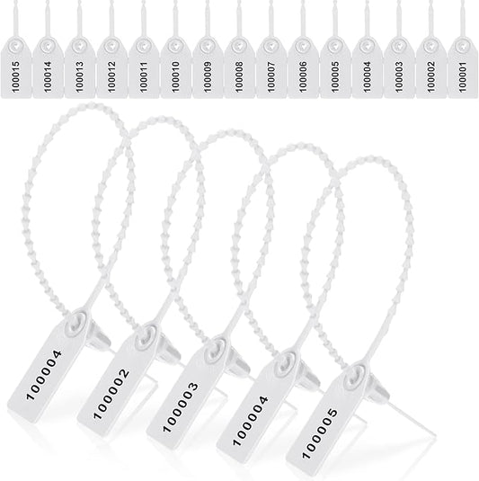 1000 Pcs Plastic Tamper Seals Fire Extinguisher Tags Security Tags Seals Safety Numbered Zip Ties Labels Safety Disposable Self Locking Signage 250 mm Length (White)