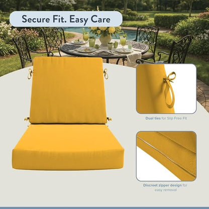 California Umbrella Outdoor Dining Chair, Set of 4 Patio Seat Cushions, 20 x 40 Inch, Premium Outdoor Memory Foam, Fade Resistant, Sunbrella Fabric, Fabric Ties, Sunflower Yellow