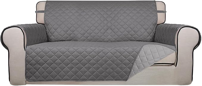 PureFit Reversible Quilted Couch Covers for Dogs Loveseat Sofa Cover 54" | Gray/Light Gray, Water Resistant Couch Protector, Washable Pet Couch Cover with Non Slip and Elastic Straps For Kids