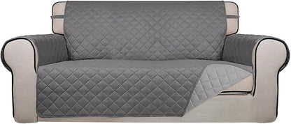 PureFit Reversible Quilted Couch Covers for Dogs Loveseat Sofa Cover 54" | Gray/Light Gray, Water Resistant Couch Protector, Washable Pet Couch Cover with Non Slip and Elastic Straps For Kids