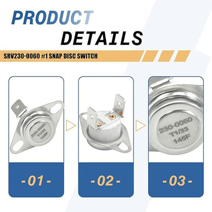 2-Pack SRV230-0060#1 Snap Disc Switch - 145°F Convection Blower Sensor Compatible with Quadra-Fire Pellet/Wood Stoves Replaces 812-0320