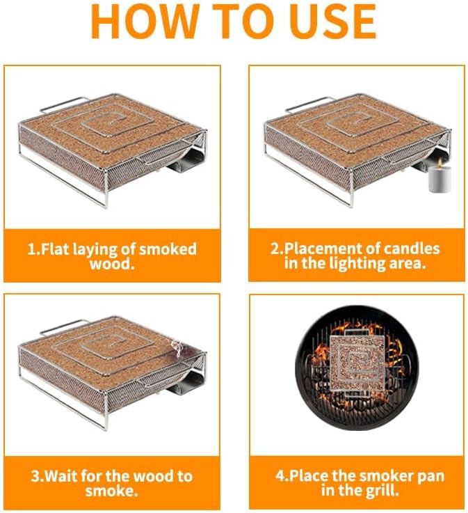 8 Inch Cold Smoke Generator for Smoker or BBQ Grill, Stainless Steel Pellet Smoker Tray for Wood Dust Hot and Cold Smoking, Ideal for Smoking Salmon, Cheese, Pork, Burn Time up to 6-7 Hours