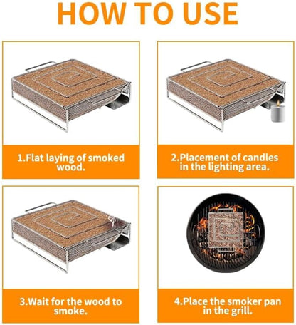 8 Inch Cold Smoke Generator for Smoker or BBQ Grill, Stainless Steel Pellet Smoker Tray for Wood Dust Hot and Cold Smoking, Ideal for Smoking Salmon, Cheese, Pork, Burn Time up to 6-7 Hours