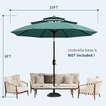 Garvee 10Ft 3-Tier Patio Umbrella, Outdoor Table Umbrella with Vents, Easy Crank and Push Button Tilt, Market Umbrella with 8 Sturdy Ribs for Pool, Deck, Yard, Garden -Turquoise