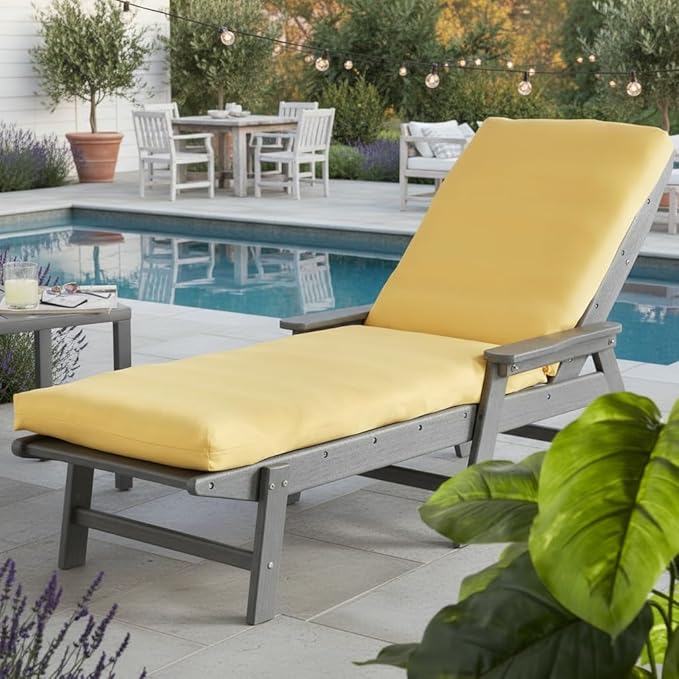 Modern Outdoor Chaise Lounge Cushion with Ties – Durable Polyester Fabric, Channel-Filled Polyfiber Insert, Removable Zippered Cover, Sunbeam