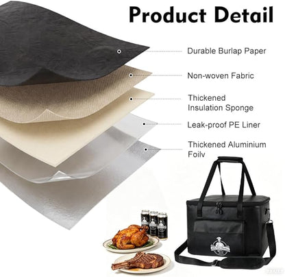 BBQ Blanket for Resting Meat, Reusable Insulated Brisket Resting Bag for BBQ, Meat Resting Bag for Brisket, Pork Shoulder and Turkey, Smoker Accessories, 16 x 10 x 10 Inch, Black