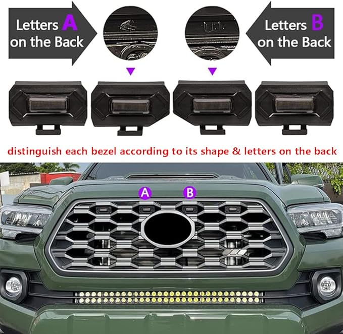 TOP-MAX Upgraded 4PCS Grill Lights for 2020 2021 2022 2023 Toyota Tacoma Off Road and TRD Sport OEM Grill, Tacoma Grill Accessories Replacement LED Warning Lights with Fuse (Amber Light/Smoked Lens)
