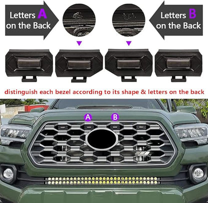 TOP-MAX Upgraded 4PCS Grill Lights for 2020 2021 2022 2023 Toyota Tacoma Off Road and TRD Sport OEM Grill, Tacoma Grill Accessories Replacement LED Warning Lights with Fuse (Amber Light/Smoked Lens)