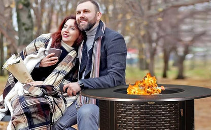 Fire Sense 62373 Florence Woven Aluminum Convertible Gas Fire Pit Table 55,000 BTU Multi-Functional Outdoor with Fire Bowl Lid, Nylon Weather Cover & Clear Fire Glass - Bronze Finish - Round - 44"