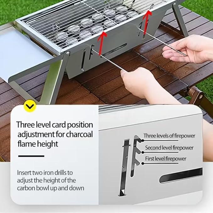 28x8.5inch Portable Charcoal BBQ Grill, mini foldable tabletop Barbecue,with Carry Bag&Gloves，for 1–3 People, Ideal for Garden, Beach, Picnic & Tabletop Use