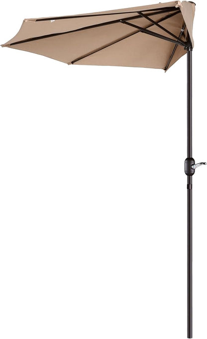 Pure Garden Half Umbrella Outdoor Patio Shade, Beige, 9ft