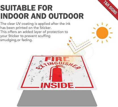 T&R Fire Extinguisher Inside Sign Stickers - 10 Pack - 3" x 3" Self-Adhesive Vinyl Reflective, UV resistant, Waterproof, Fade and Scratch Resistant, Suitable for Vehicles Indoor and Outdoor (Square)