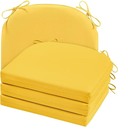 Cozyide Outdoor Chair Cushions, Waterproof Patio Seat Cushions with Adjustable Straps, Round Corner Patio Chair Cushions for Garden, Yellow, 17x16x2 Inch (Pack of 4)