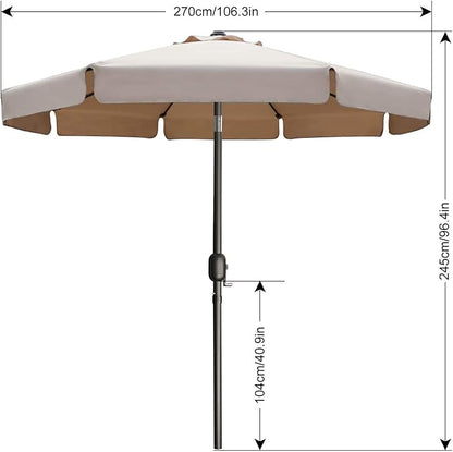 ABCCANOPY 7.5ft Scalloped Patio Umbrella, Outdoor Table Umbrella with Tilt and Crank, Fiberglass Ribs Deck Umbrella for Patio, Pool, Garden, Picnic (Khaki)
