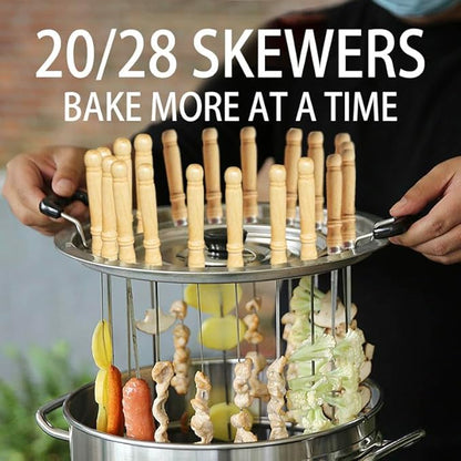 Smokeless Barbecue Hanging Grill With 20 Skewers Stainless Steel Charcoal BBQ Stove Charcoal Braised Grill Barrel Large Capacity Portable 360° All Round Roasting Oven (36cm*34cm (14.2''x13.4''))