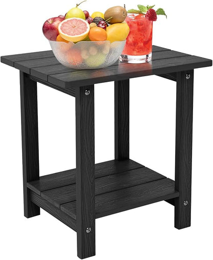 Outdoor Side Table, Weather Resistant Double Small Adirondack Side Table, Outdoor Indoor End Table for Chair, 17" Patio Table for Pool, Deck and Porch, Black (Item2, Black)