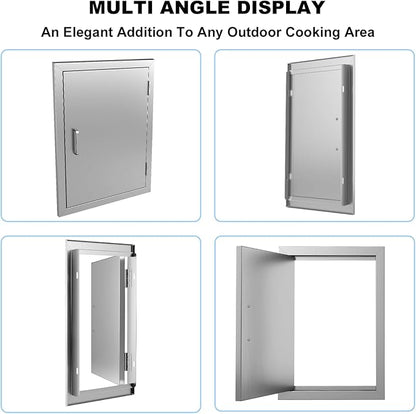 BBQ Access Door 14" W x 20" H-304 Stainless Steel Never Rust-Double Layer-Outdoor Kitchen Doors-Outside Cabinet Door-Weatherproof GrillDoor-Flush Mount BBQ Island Doors-MetalDoor for Outdoor Kitchen