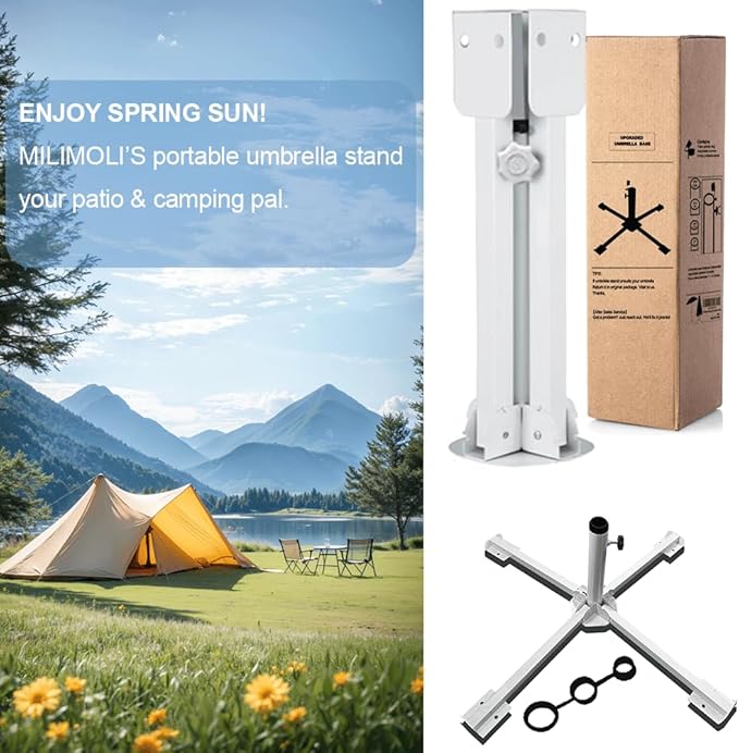 2Pack Foldable Portable Beach Umbrella Stand-Portable Patio Umbrella Base Holder,Outdoor Sunshade Anchor Size Plus Thickened,Rust Free Tempered Iron Umbrella Stand for Courtyard,Beach,Grass
