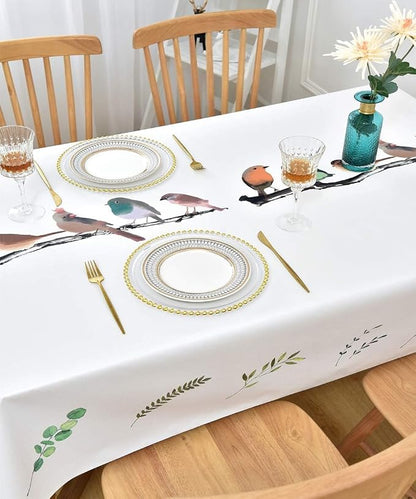 Wipeable Waterproof Tablecloth Vinyl Tablecloths for Rectangle Tables Heavy Duty PVC Tablecloth for Kitchen Dining Table(Birds, 54'' x 84'')